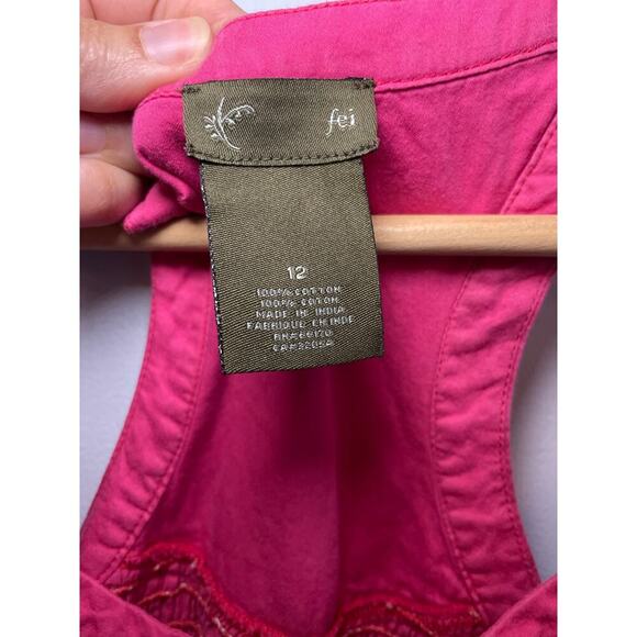 Fei Women’s Size 12 Pink Floral Embroidered Racerback Midi Dress Made in India - Picture 2 of 6